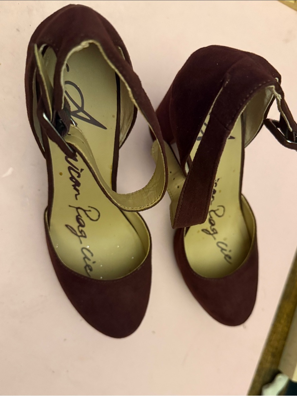 American Rag Burgundy Suede Ankle-Strap Heels